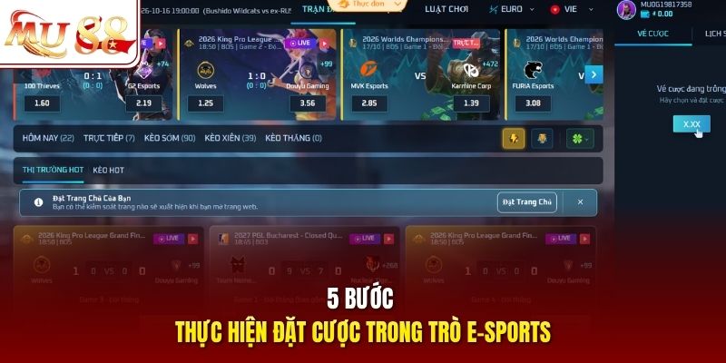 5 bước thực hiện đặt cược trong trò E-sports