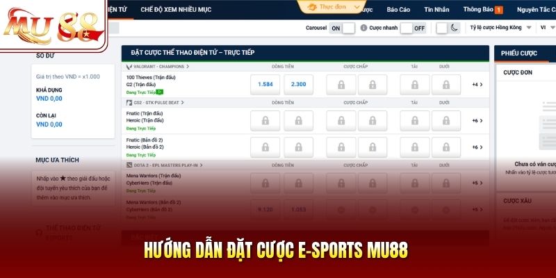 Hướng dẫn đặt cược E-sports tại MU88 chi tiết từ A-Z, tìm hiểu tỷ lệ kèo, cách chọn trận đấu, đọc odds, quản lý vốn hiệu quả, hạn chế rủi ro khi giải trí.