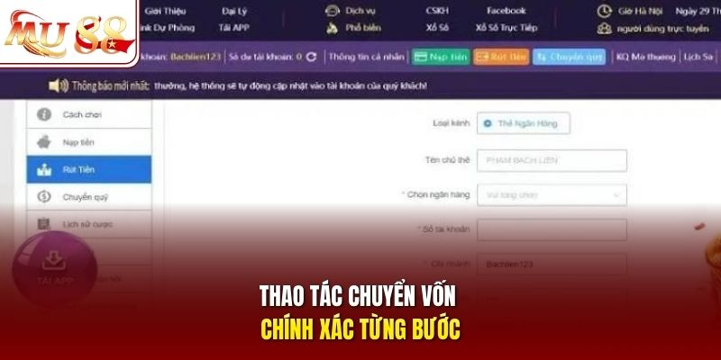 Thao tác chuyển vốn chính xác từng bước 